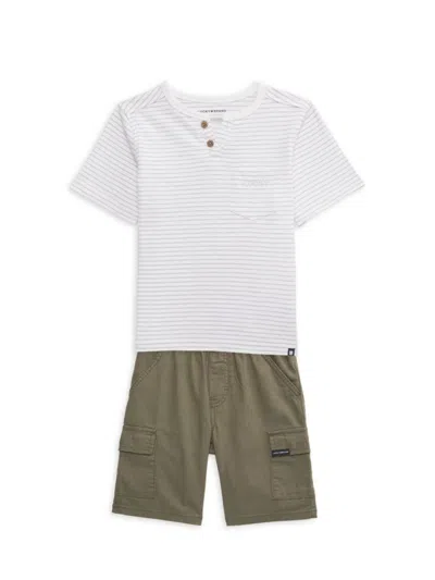 Lucky Brand Kids' Henley Shirt & Shorts Set In White Green