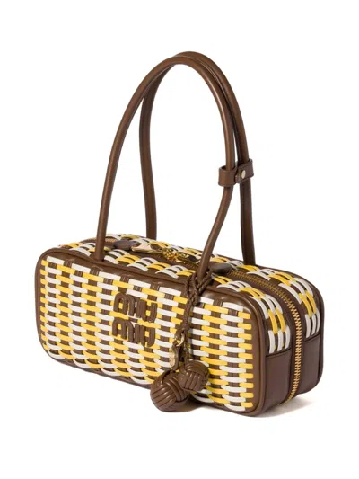 Miu Miu ´beau Woven-effect Tote Bag In Brown
