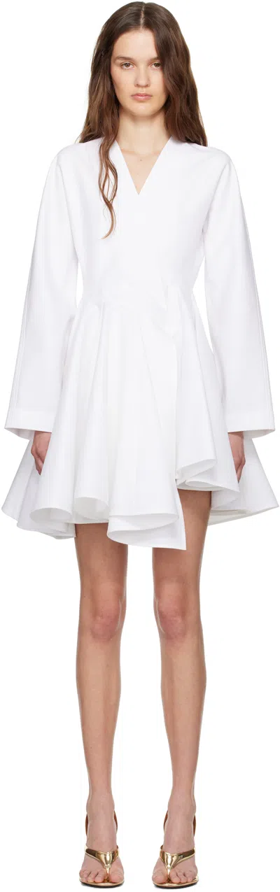 Alaïa Asym Belt Dress In Poplin In 000 - Blanc
