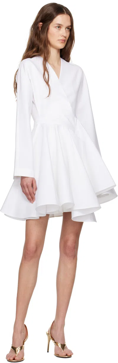 Alaïa Asym Belt Dress In Poplin In 000 - Blanc