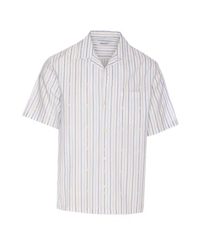 Alexander Mcqueen Short-sleeve Striped Shirt With Camp Collar In White