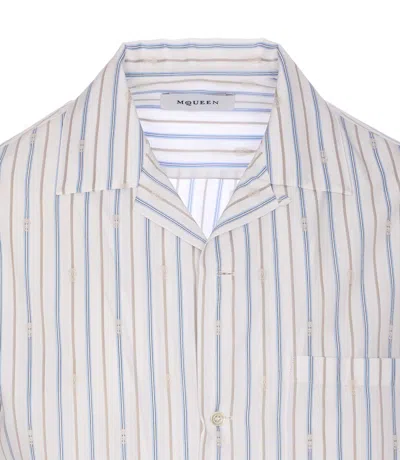 Alexander Mcqueen Short-sleeve Striped Shirt With Camp Collar In White