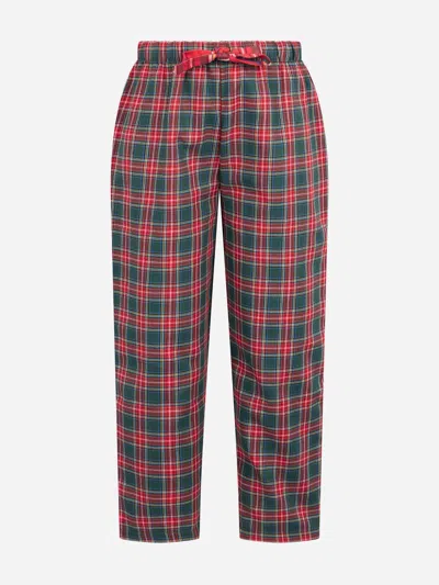 Mc2 Saint Barth Kid Pajama Pants With Tartan Print In Green