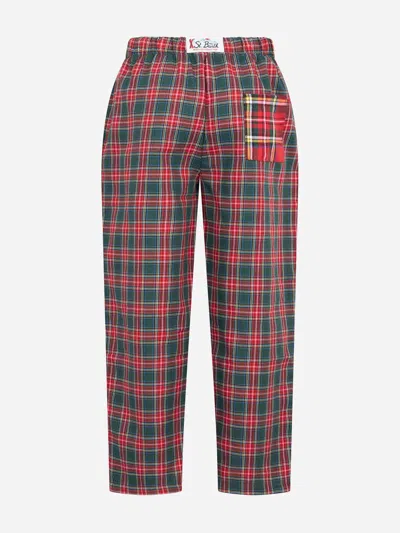 Mc2 Saint Barth Kid Pajama Pants With Tartan Print In Green