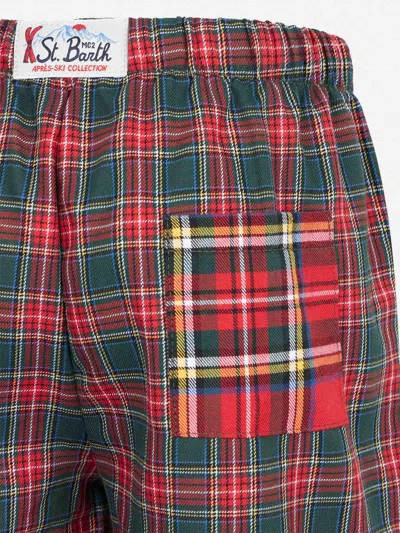 Mc2 Saint Barth Kid Pajama Pants With Tartan Print In Green