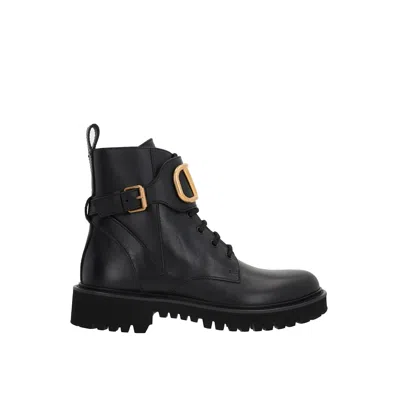 Valentino Garavani Dnu Pack Valentino Vlogo 35 Leather Combat Boot In Black