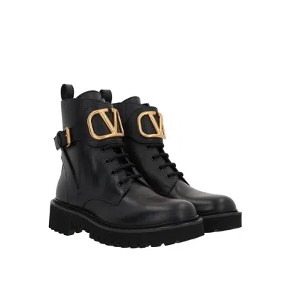 Valentino Garavani Dnu Pack Valentino Vlogo 35 Leather Combat Boot In Black