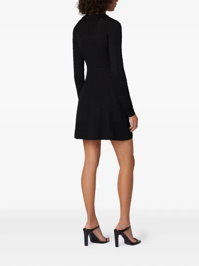 Missoni Wool Viscose Solid Colored Chevron Mini Dress In 黑色