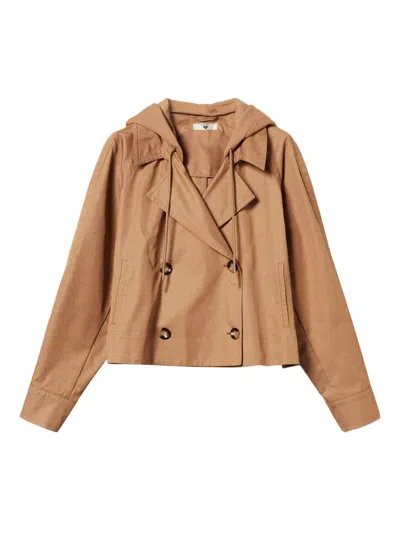 Twinset Double-breasted Twill Caban Jacket In 褐色