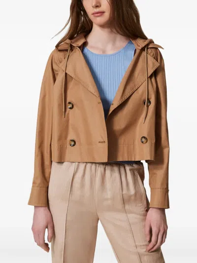 Twinset Double-breasted Twill Caban Jacket In 褐色