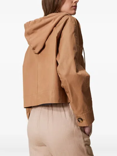 Twinset Double-breasted Twill Caban Jacket In 褐色