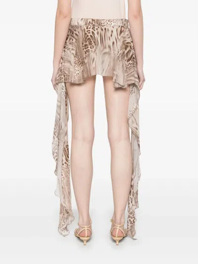 Blumarine Draped Leopard-print Cotton Shorts In 褐色