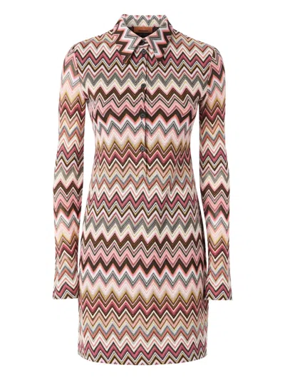 Missoni Polo Cut Mini-dress In Cotton And Zigzag Viscose In Multicoloured