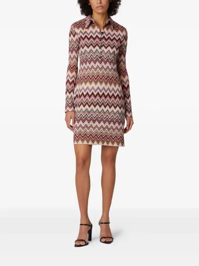 Missoni Polo Cut Mini-dress In Cotton And Zigzag Viscose In Multicoloured