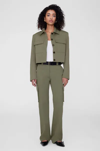 Anine Bing Dayton Cropped Cotton-twill Jacket In Green