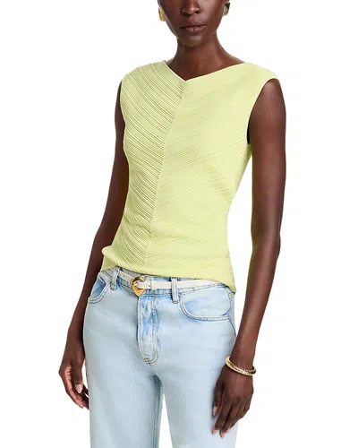 Hugo Boss V-neck Top With Knitted Structure In Pale Green