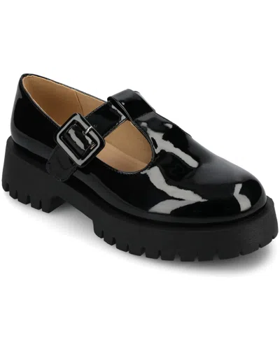 Journee Collection Women's Suvi Treaded Sole Mary Jane Flats In Black Patent