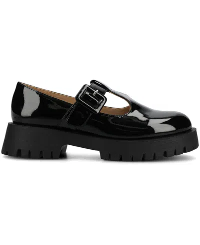 Journee Collection Women's Suvi Treaded Sole Mary Jane Flats In Black Patent