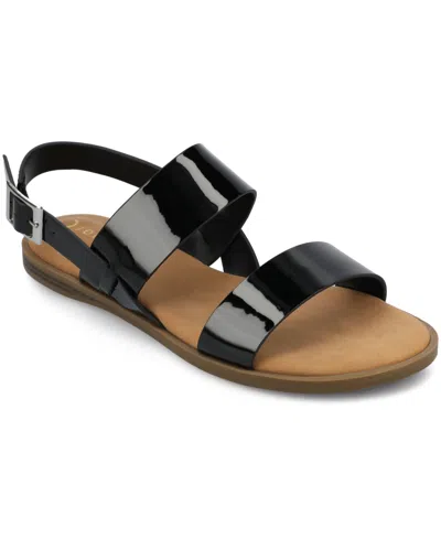 Journee Collection Journee Women's Lavine Wide Width Multi Strap Flat Sandals In Black Patent