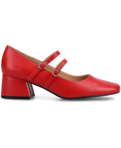Journee Collection Nally Womens Square Block Heel Pumps In Red