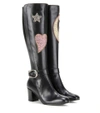 GUCCI CRYSTAL-EMBELLISHED KNEE-HIGH LEATHER BOOTS,P00192560-1