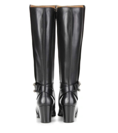 Shop Gucci Crystal-embellished Knee-high Leather Boots In Black