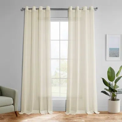 Half Price Drapes Gardenia Grommet Textured Faux Linen Sheer Curtain In Cream