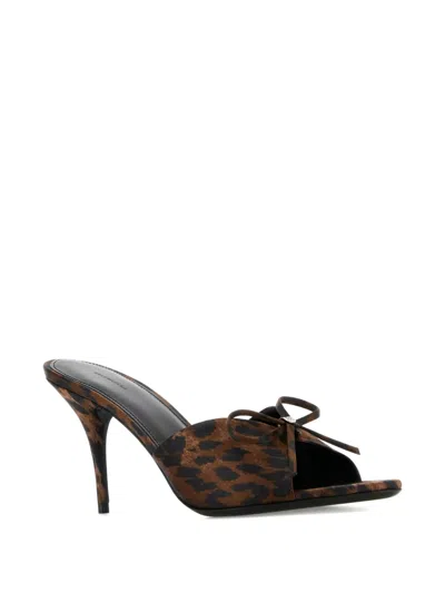 Balenciaga Printed Satiin Knife Bow Mules In Brown