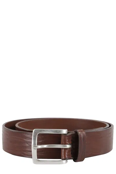 Orciani Textured Wave Leather Belt With Metallic Buckle In Testa Moro