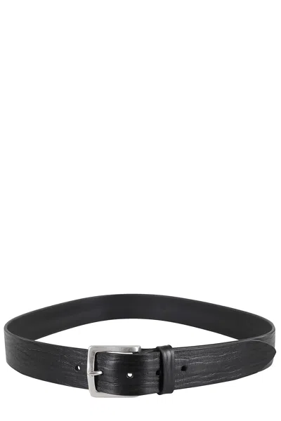 Orciani Wave-textured Leather Belt With Metallic Buckle Closure In Nero