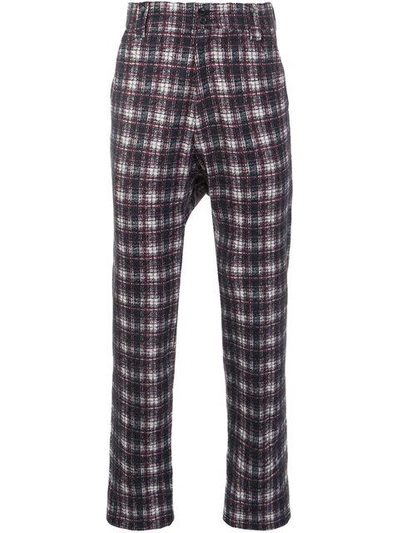 Shop Aganovich Drop Crotch Tartan Trousers In Grey