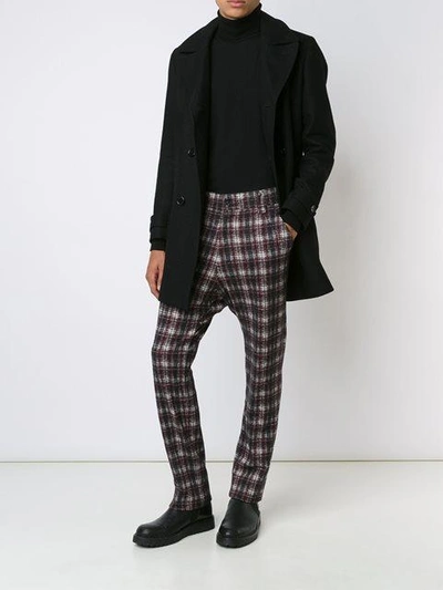 Shop Aganovich Drop Crotch Tartan Trousers In Grey