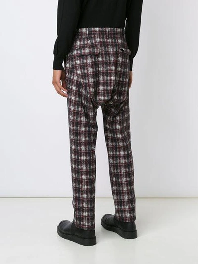 Shop Aganovich Drop Crotch Tartan Trousers In Grey