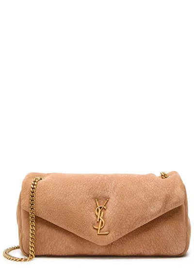 Saint Laurent Calypso Small Padded Suede Shoulder Bag In Caramel