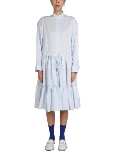 Marni Drawstring Poplin Midi Shirtdress In Blue