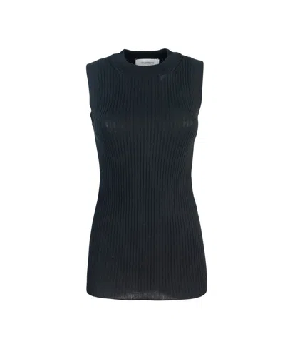 Sportmax Canotta Nera In Cotone A Costine In Black