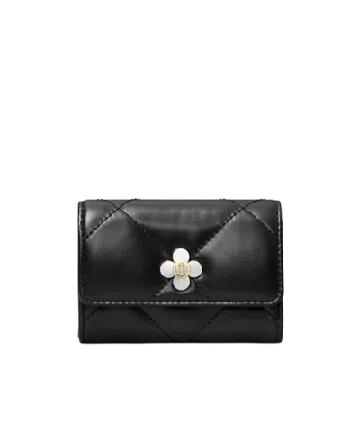 Tory Burch Kira Diamond Quilted Trefoil Flap Card Holder In Black