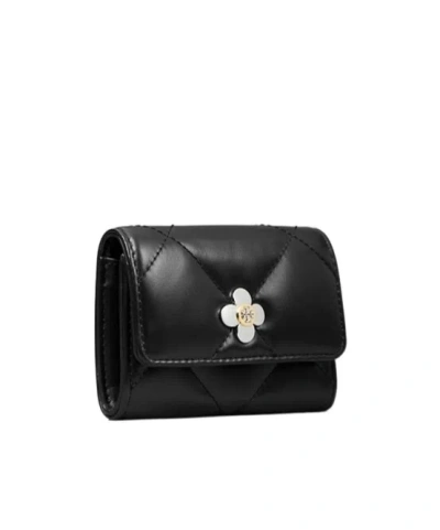 Tory Burch Kira Diamond Quilted Trefoil Flap Card Holder In Black
