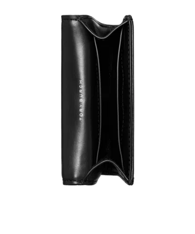 Tory Burch Kira Diamond Quilted Trefoil Flap Card Holder In Black