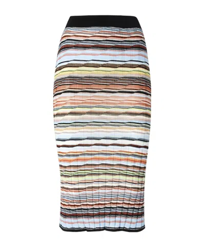 Missoni Rib-knit Striped Midi Skirt In Sm9m8-multicolor Blu