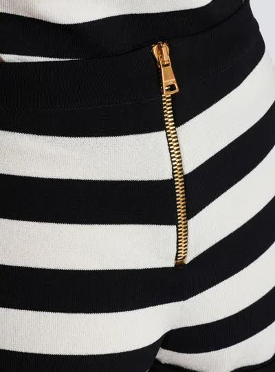 Balmain Faux Pearl-embellished Striped Knitted Shorts In Black