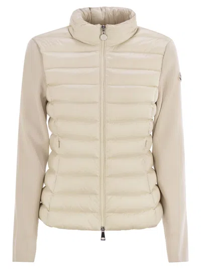 Moncler Padded Wool Cardigan With Zip In Light Beige