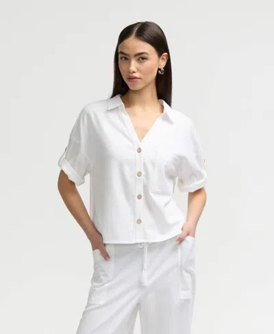 Nvlt Short Sleeve Crop Button-up Shirt In White