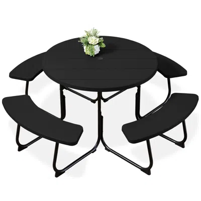 Best Choice Products 8-person Circular Outdoor Picnic Table W/ 4 Benches, Umbrella Hole, 2000lb Capacity