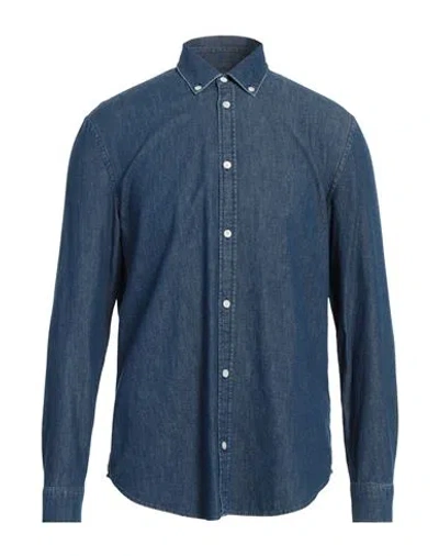 Dondup Man Denim Shirt Blue Size M Cotton In Blue