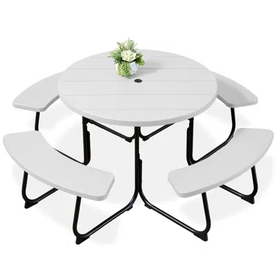 Best Choice Products 8-person Circular Outdoor Picnic Table W/ 4 Benches, Umbrella Hole, 2000lb Capacity