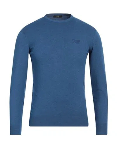 Cavalli Class Man Sweater Slate Blue Size Xxl Viscose, Polyester, Polyamide In Blue
