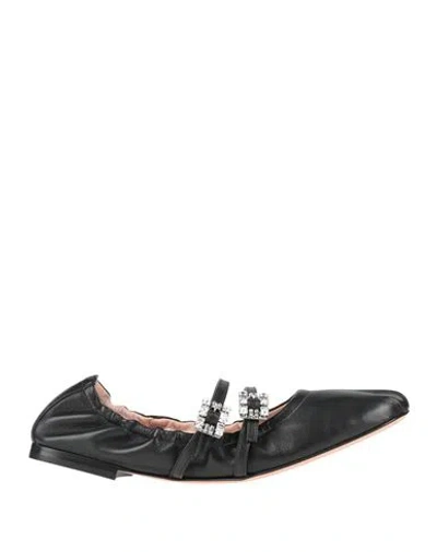 Roger Vivier Leather Strap Ballet Flats In Black