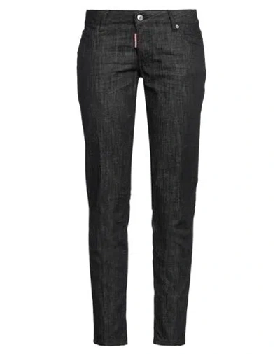 Dsquared2 Woman Jeans Black Size 10 Cotton, Elastane, Calfskin In Gray