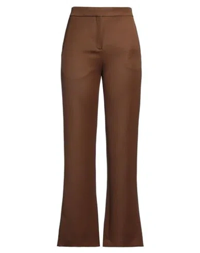 Tory Burch Wool Twill Trousers In Brown